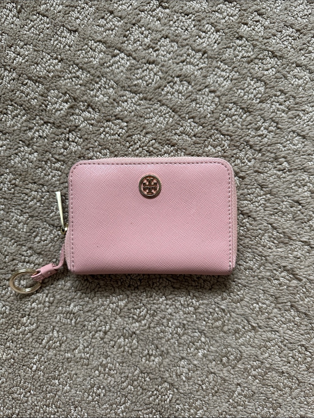 Tory Burch Light Pink Zip Card Case with Logo Charm